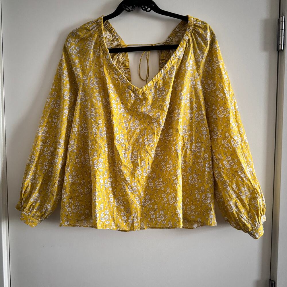 J. Crew V-neck Top In Liberty Yellow Capel Floral Tie Back Long Sleeve Sz L